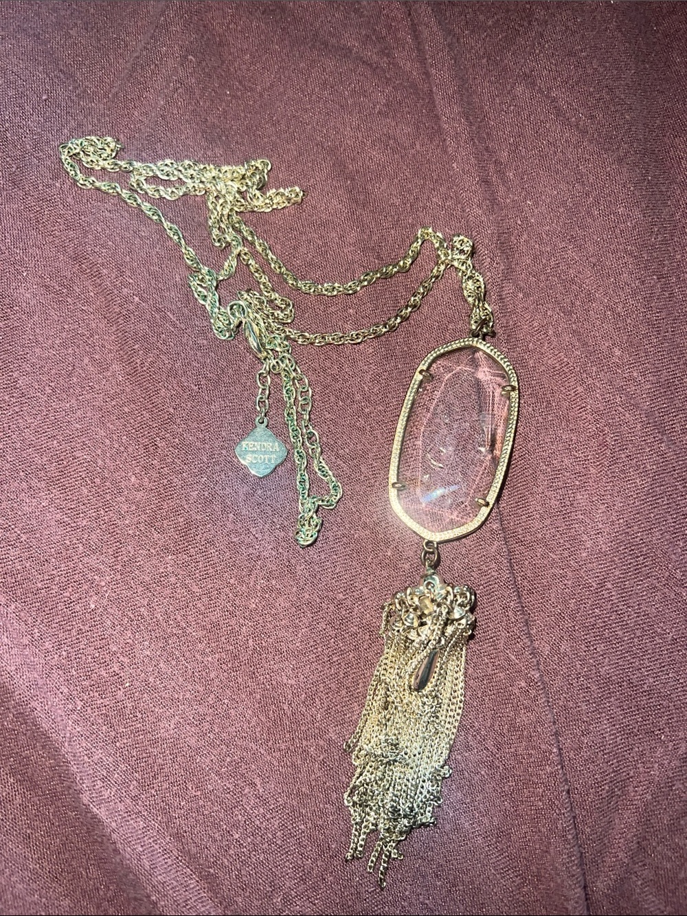 Kendra Scott Gold Elle Pendant Necklace with Clear Stone and Tassel